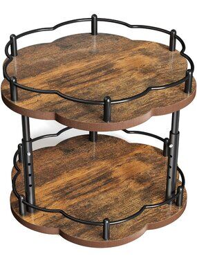 New 2 Tier Wood 10 in Rotating Spice Rack Lazy Susan Cabinet Organizer